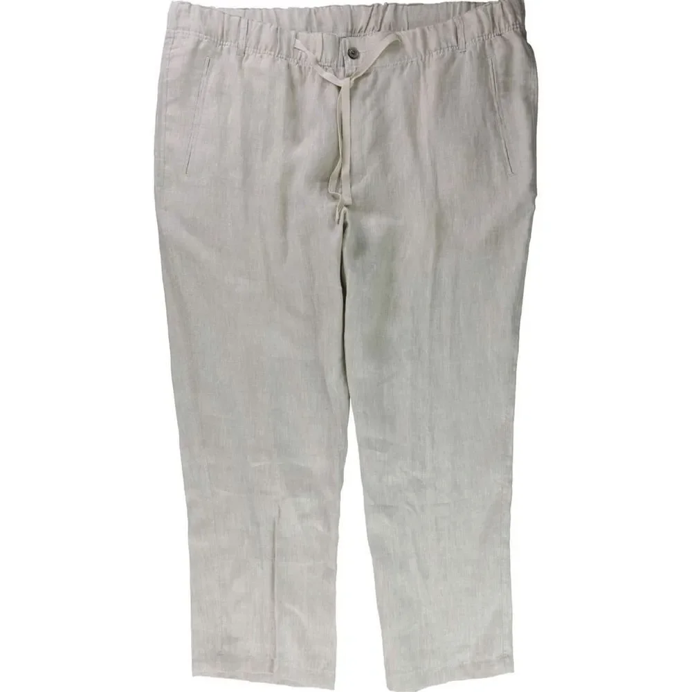 Tasso Elba Mens Linen Drawstring Casual Trouser Pants Tan Size XXL‎